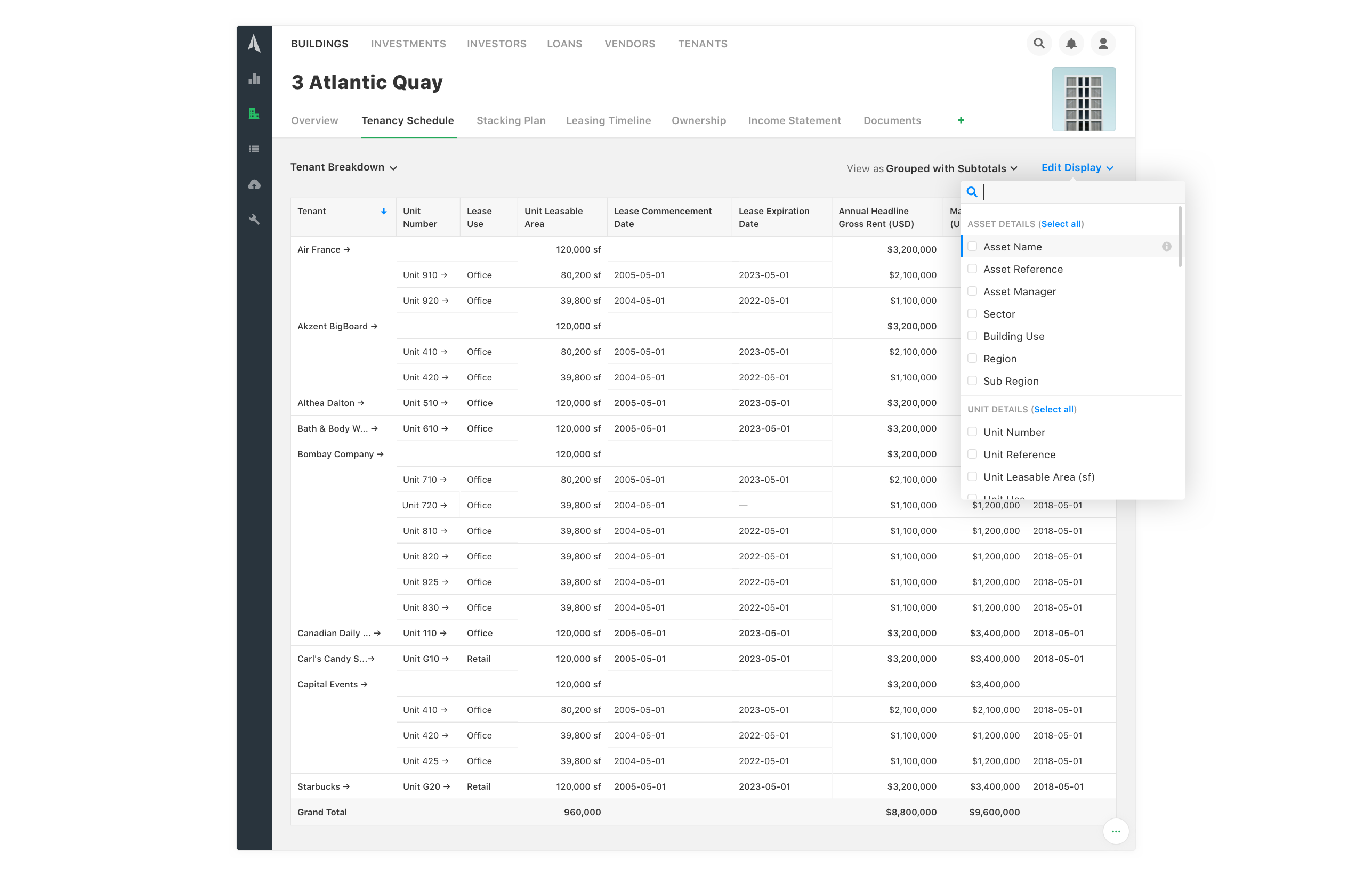 Tenancy Schedule Page